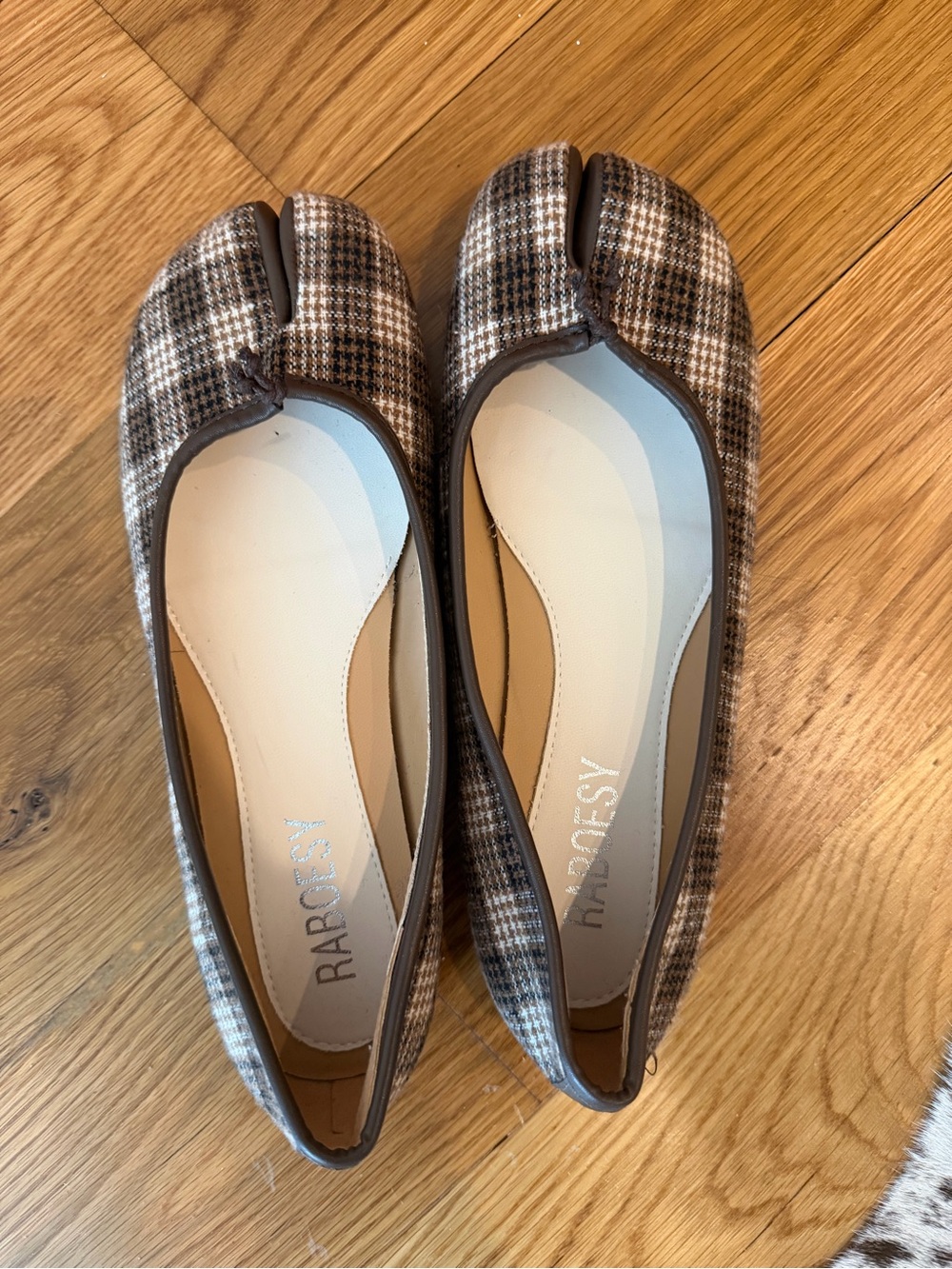 Brown Plaid Split-Toe TABI Ballet Flats